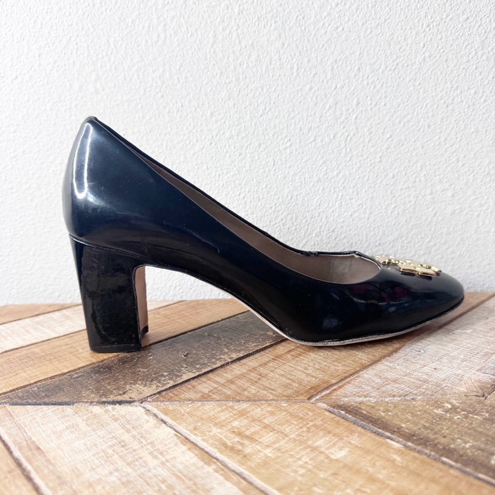 Tory Burch Black Patent Leather Heels with Gold Accents - Picture 4 of 14
